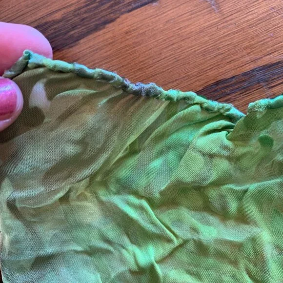 VTG Hand Dyed Silk Neck Scarf Hand Rolled Burnout Satin Teal Green Watercolor - Picture 5 of 5